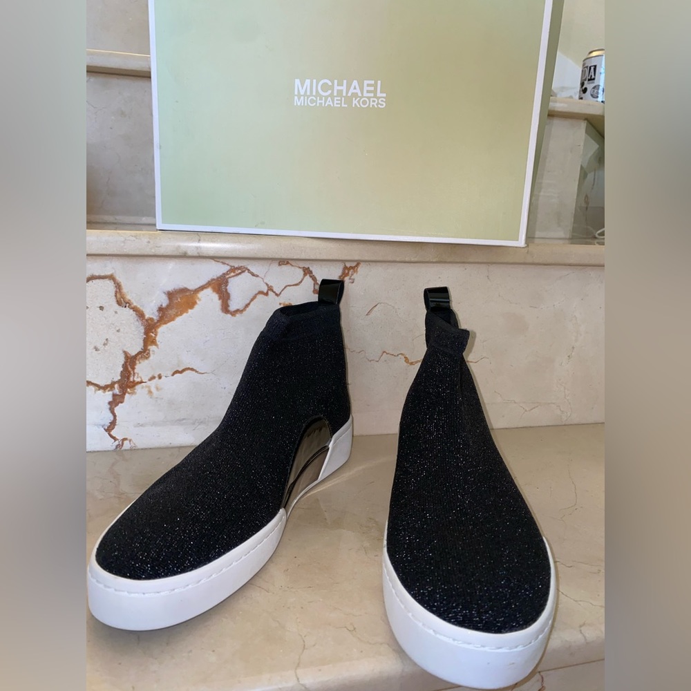 Michael kors GROVER SLIP ON METALLIC STRETCH FABRIC black/ gold size 9.5 women - Picture 5 of 7